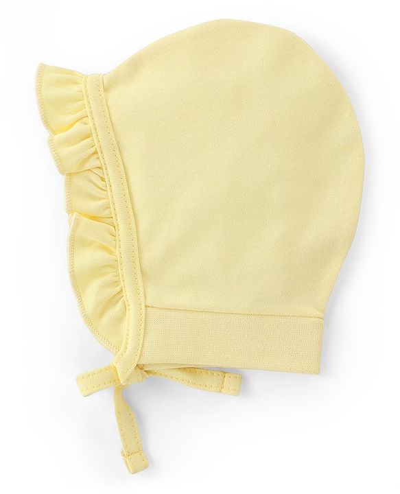 Babyhug 100% Cotton Knit Tie Knot Caps Striped And Rabbit Printed Pack of 2 Pink Yellow- Diameter 12 cm