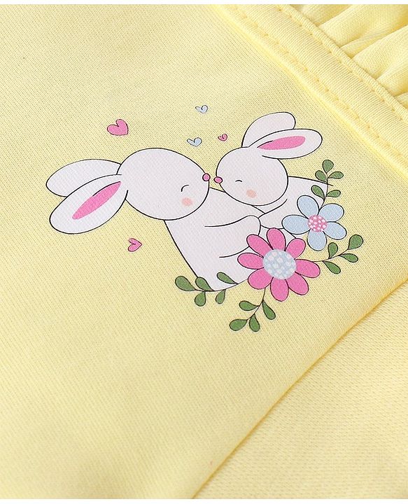 Babyhug 100% Cotton Knit Tie Knot Caps Striped And Rabbit Printed Pack of 2 Pink Yellow- Diameter 12 cm