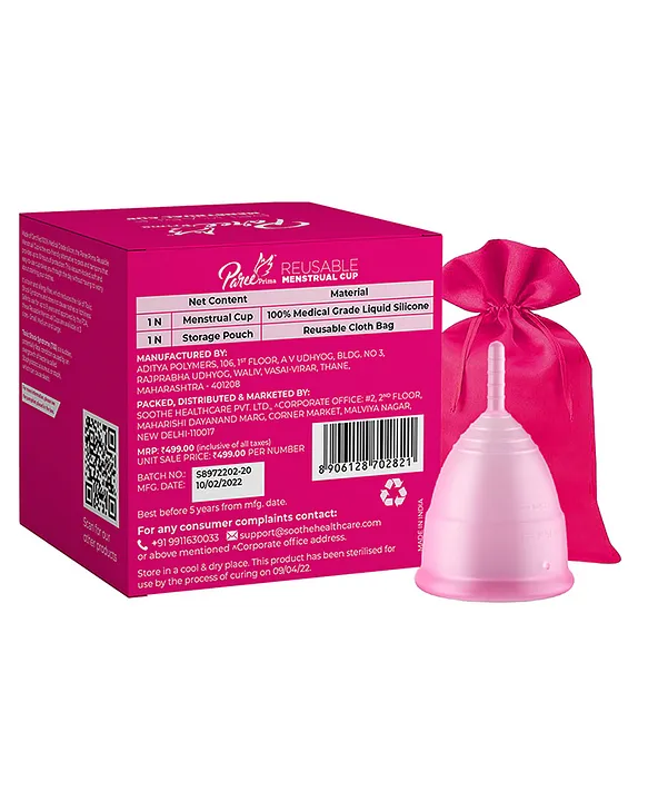 Paree Prima Reusable Menstrual Cup with Protection Pouch Large