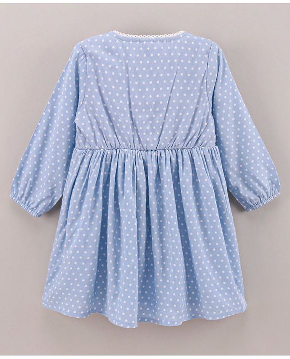 Babyhug 100% Rayon Full Sleeves Polka Dots Frock - Blue