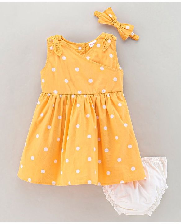 Babyhug Sleeveless 100% Cotton Frock with Bloomer Polka Dot Print - Mustard