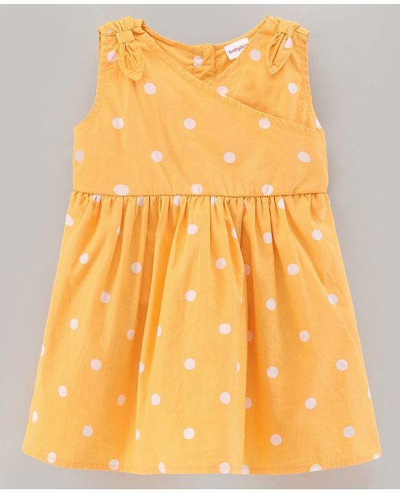 Babyhug Sleeveless 100% Cotton Frock with Bloomer Polka Dot Print - Mustard