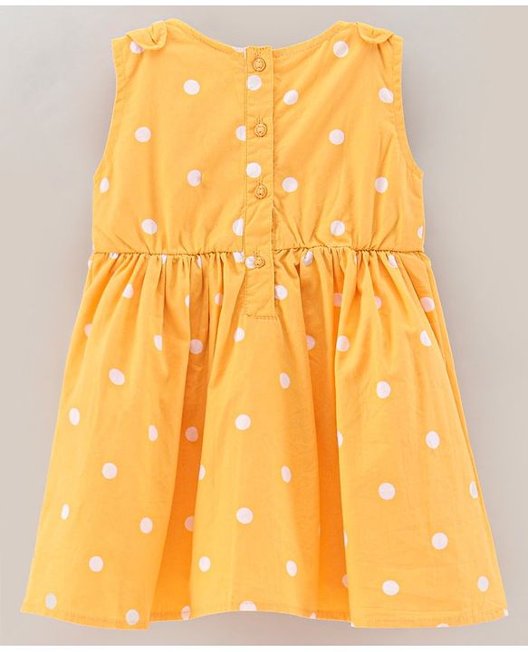 Babyhug Sleeveless 100% Cotton Frock with Bloomer Polka Dot Print - Mustard