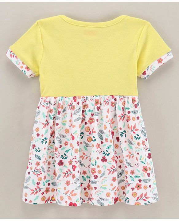Babyhug 100% Cotton Knit Half Sleeves Frock Floral Print With bloomer- Yellow