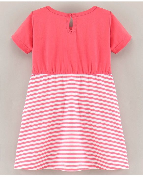 Babyhug Half Sleeves 100% Cotton Frock Awesome Print - Pink