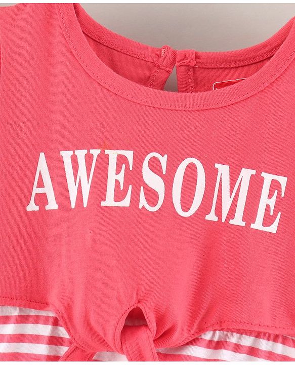 Babyhug Half Sleeves 100% Cotton Frock Awesome Print - Pink