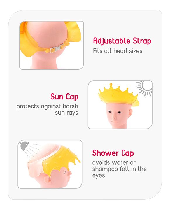 Babyhug Silicone Crown Shape Baby Shower Cap - Yellow