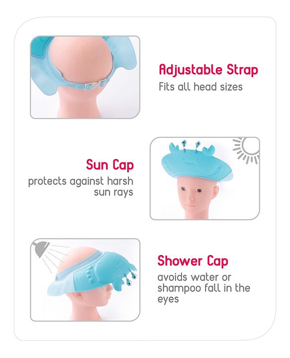 Babyhug Silicone Crab Face Baby Shower Cap - Blue