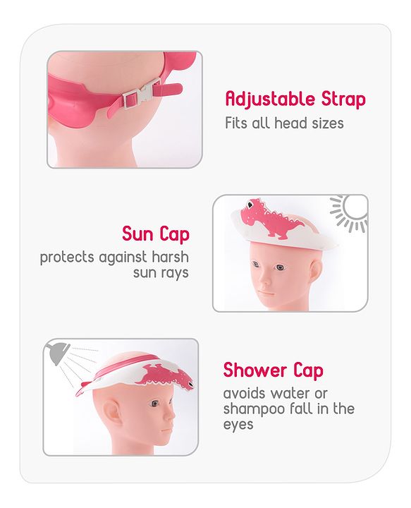 Babyhug Silicone Shower Caps Dinosaur Design - Pink
