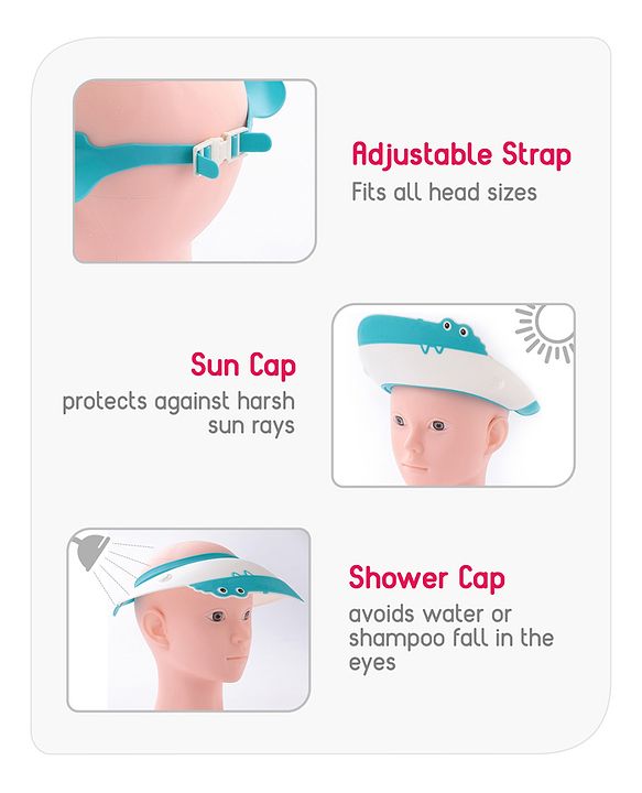 Babyhug Silicone Crocodile Shape Shower Cap  - Blue