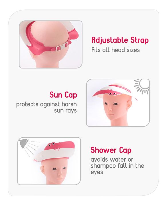 Babyhug Silicone Crocodile Shape Shower Cap  - Pink