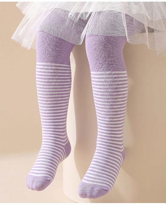 Cutewalk by Babyhug Anti Bacterial Tights Stripes Design - Orchid Bouqet