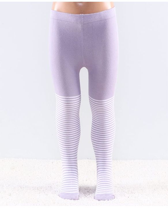 Cutewalk by Babyhug Anti Bacterial Tights Stripes Design - Orchid Bouqet