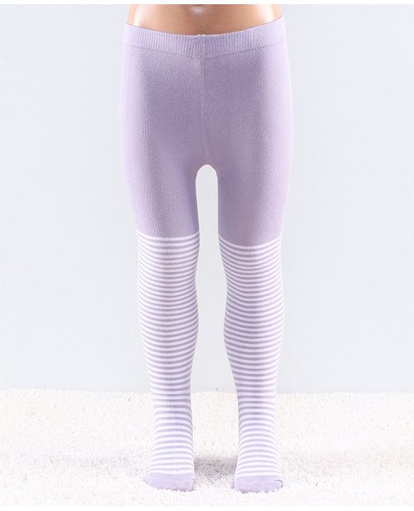 Cutewalk by Babyhug Anti Bacterial Tights Stripes Design - Orchid Bouqet