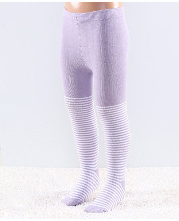 Cutewalk by Babyhug Anti Bacterial Tights Stripes Design - Orchid Bouqet