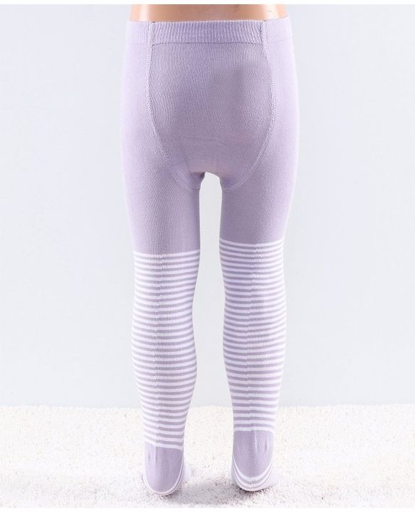 Cutewalk by Babyhug Anti Bacterial Tights Stripes Design - Orchid Bouqet