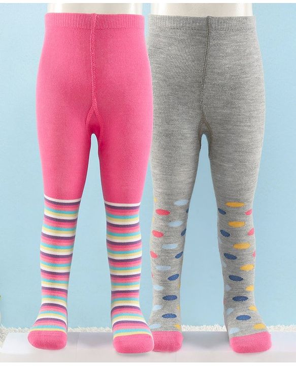 Cute Walk by Babyhug Antibacterial Striped Footed Tights Pack Of 2 - Multicolor