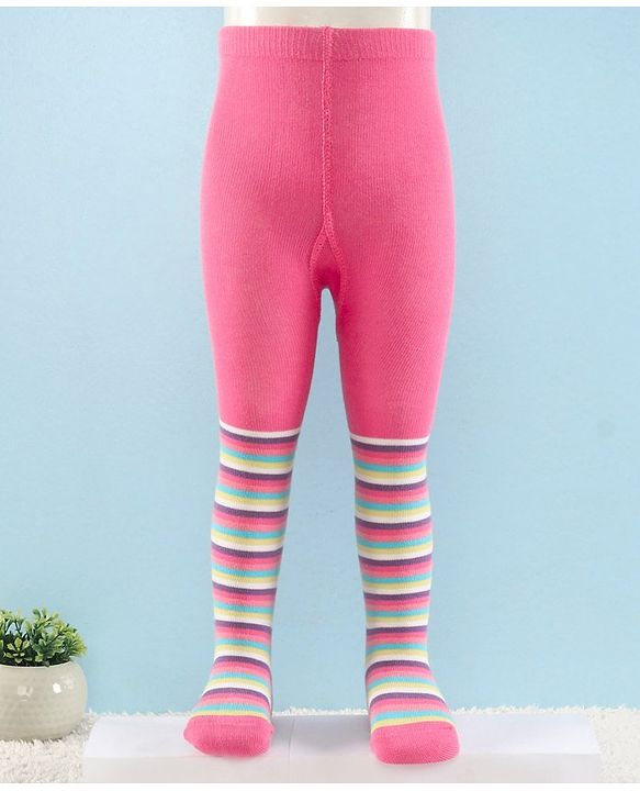 Cute Walk by Babyhug Antibacterial Striped Footed Tights Pack Of 2 - Multicolor