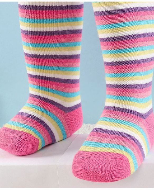 Cute Walk by Babyhug Antibacterial Striped Footed Tights Pack Of 2 - Multicolor