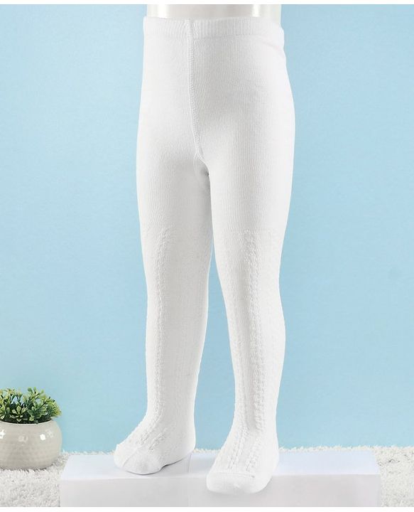 Cute Walk by Babyhug Full Length Anti-Bacterial Solid Tights - White