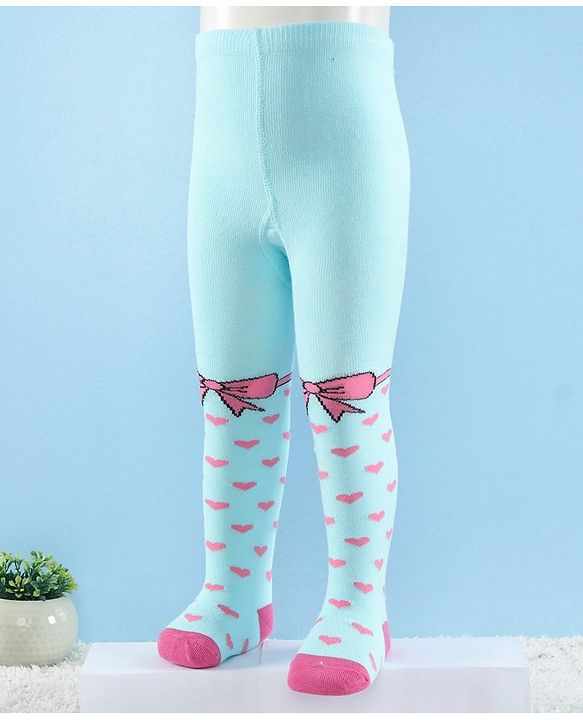 Cute Walk by Babyhug Full Length Anti-Bacterial Heart Printed Tights - Aque