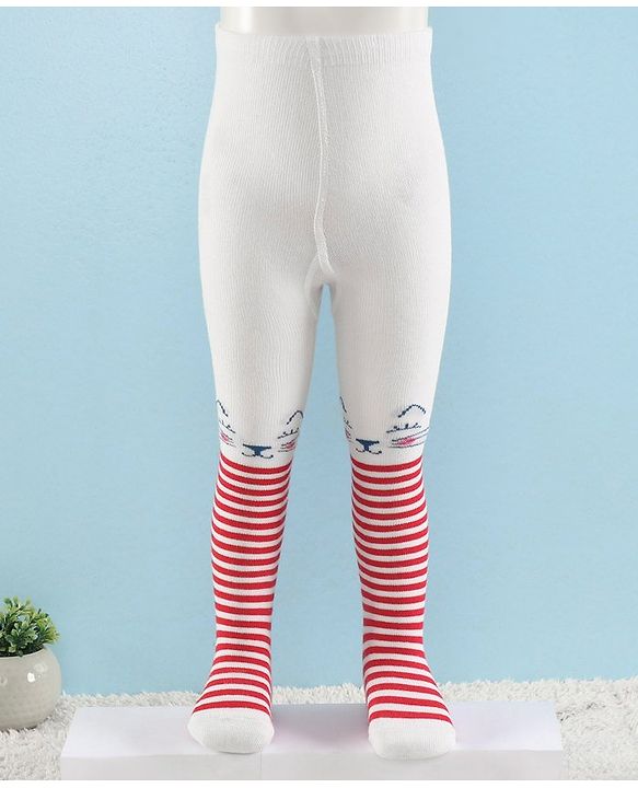 Cute Walk by Babyhug Full Length Anti-Bacterial Striped Tights - Red And White