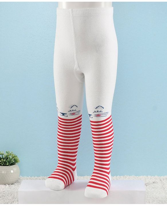 Cute Walk by Babyhug Full Length Anti-Bacterial Striped Tights - Red And White