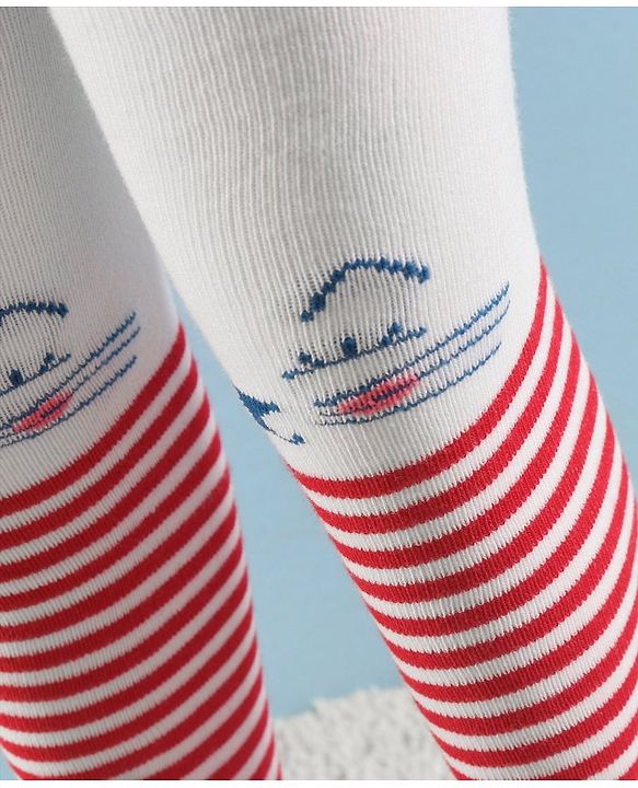 Cute Walk by Babyhug Full Length Anti-Bacterial Striped Tights - Red And White