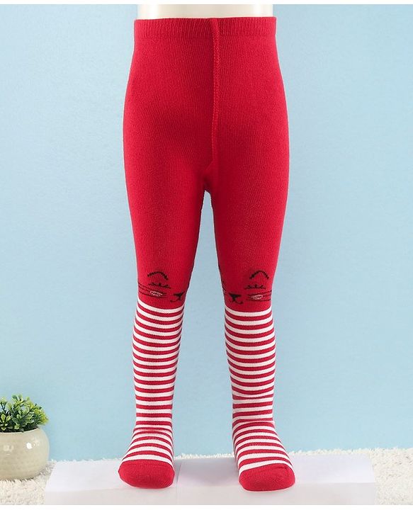 Cute Walk by Babyhug Full Length Anti-Bacterial Striped Tights - White And Red