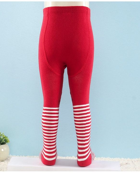 Cute Walk by Babyhug Full Length Anti-Bacterial Striped Tights - White And Red