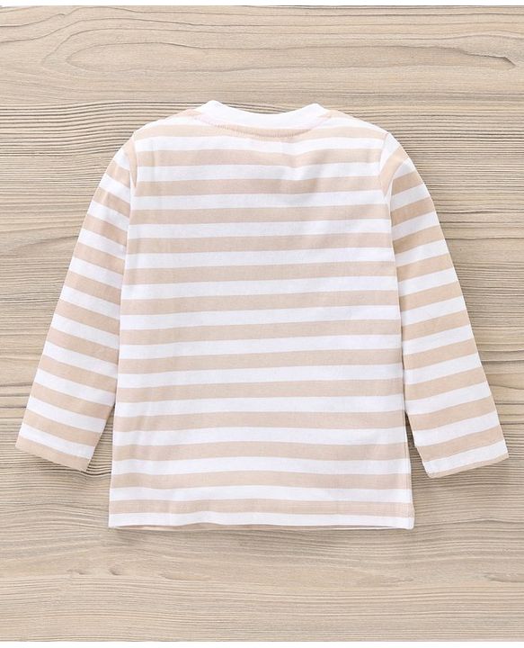 Babyhug Full Sleeves Striped Tee & Joggers Set Fox Print - White Orange