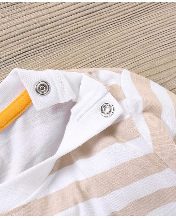Babyhug Full Sleeves Striped Tee & Joggers Set Fox Print - White Orange