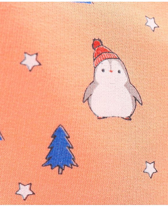 Babyhug Full Sleeves T-Shirt & Joggers Set Polar Bear & Reindeer Print - Orange