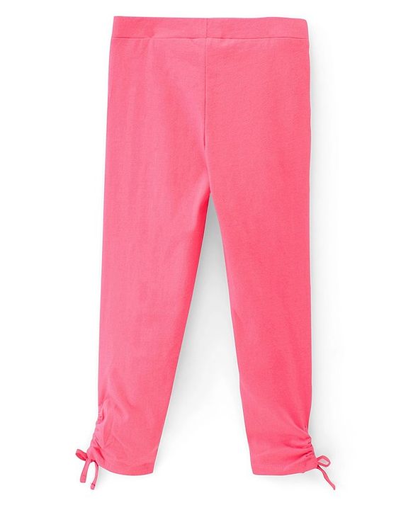 Pine Kids Ankle Length Biowashed Cotton Stretchable Leggings Solid & Leaf Print Pack Of 2 - Pink
