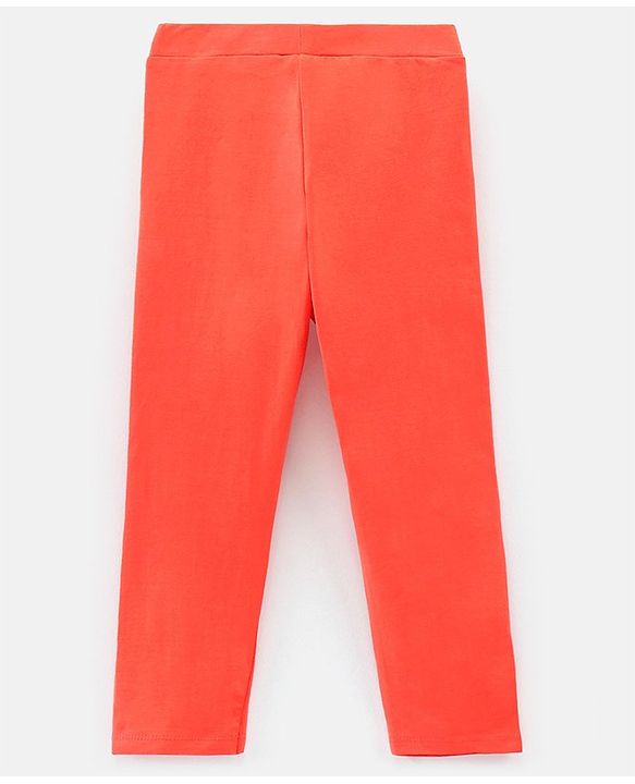 Pine Kids Knit Three Fourth Leggings Biowash With Striped Print and Solid Pack of 2 - Coral & White