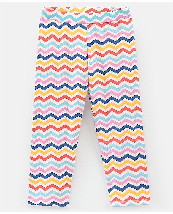 Pine Kids Knit Three Fourth Leggings Biowash With Striped Print and Solid Pack of 2 - Coral & White