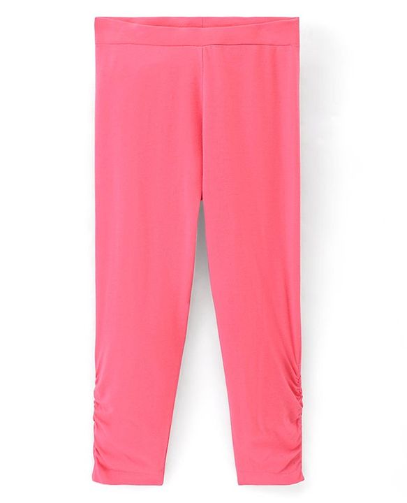 Pine Kids Ankle Length Biowashed Cotton Stretchable Leggings Solid & Striped Pack Of 2 - Pink