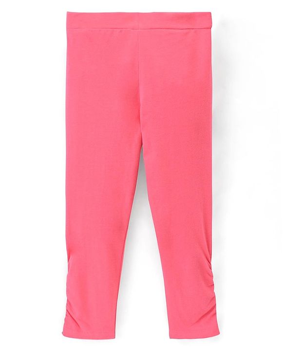 Pine Kids Ankle Length Biowashed Cotton Stretchable Leggings Solid & Striped Pack Of 2 - Pink