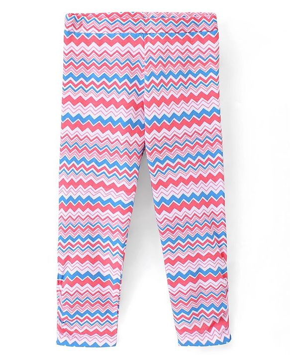 Pine Kids Ankle Length Biowashed Cotton Stretchable Leggings Solid & Striped Pack Of 2 - Pink