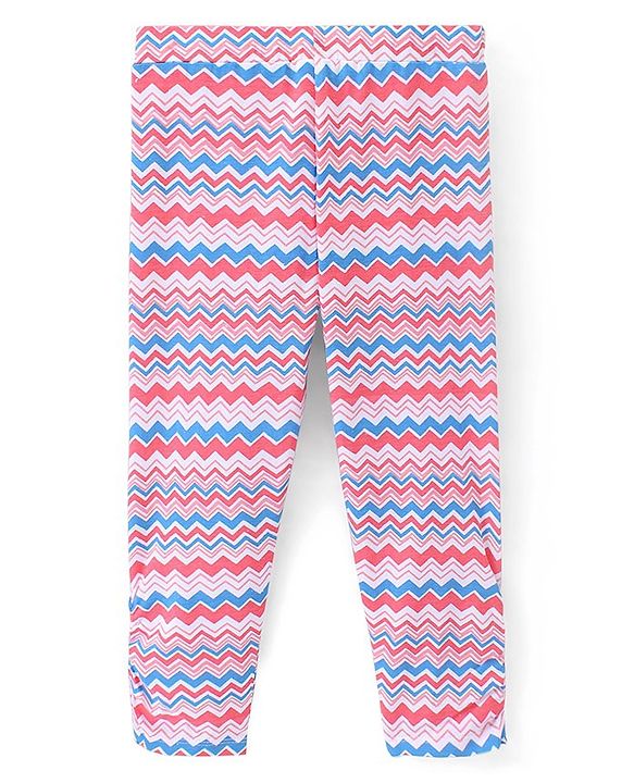 Pine Kids Ankle Length Biowashed Cotton Stretchable Leggings Solid & Striped Pack Of 2 - Pink