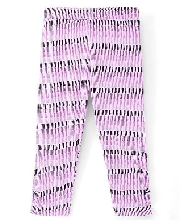 Pine Kids Ankle Length Biowashed Cotton Stretchable Leggings Solid & Striped Pack Of 2 - Multicolor