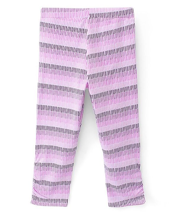 Pine Kids Ankle Length Biowashed Cotton Stretchable Leggings Solid & Striped Pack Of 2 - Multicolor