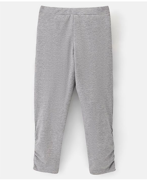 Pine Kids Ankle Length Biowashed Cotton Stretchable Leggings Solid & Leaf Print Pack Of 2 - Pink Grey