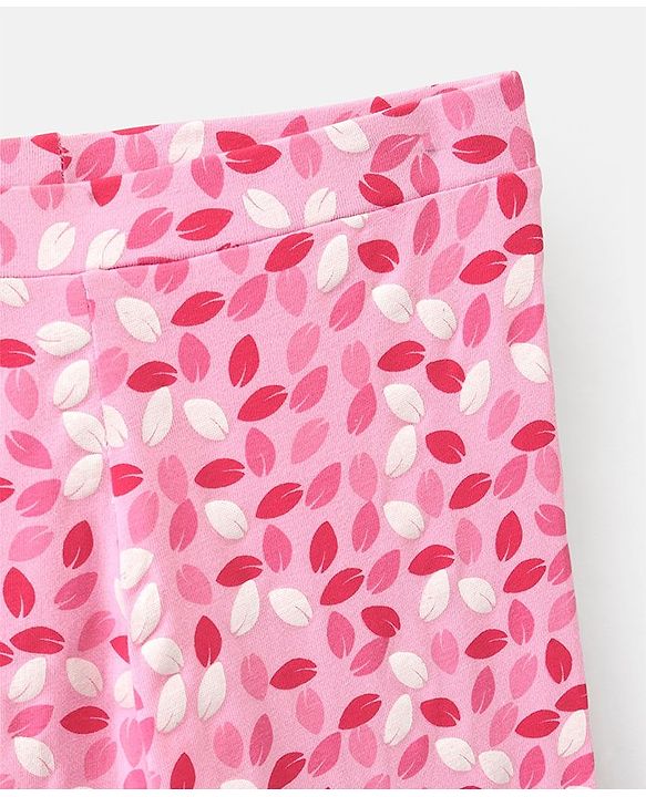 Pine Kids Ankle Length Biowashed Cotton Stretchable Leggings Solid & Leaf Print Pack Of 2 - Pink Grey