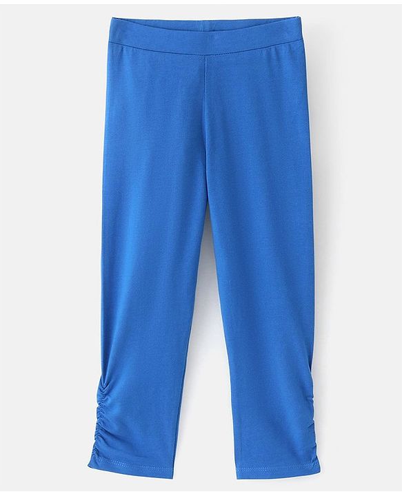 Pine Kids Three Fourth Length Biowashed Cotton Stretchable Leggings Solid & Heart Print Pack Of 2 - Pink Blue