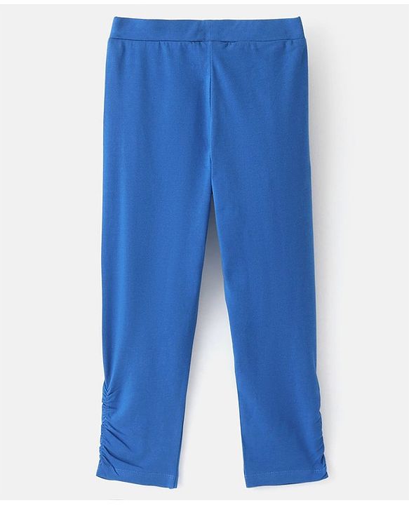 Pine Kids Three Fourth Length Biowashed Cotton Stretchable Leggings Solid & Heart Print Pack Of 2 - Pink Blue