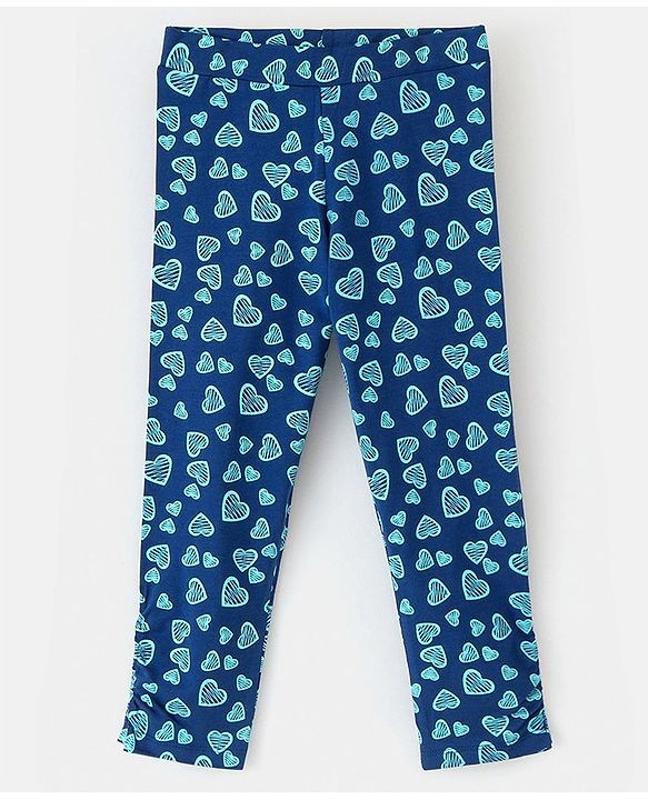 Pine Kids Knit Three Fourth Biowashed Stretchable Leggings Polka Dot & Heart Print Pack of 2- Blue