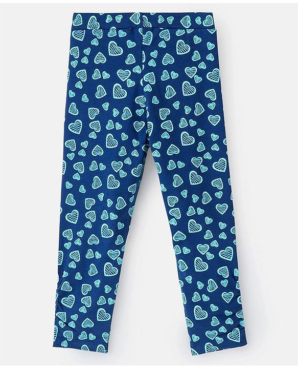 Pine Kids Knit Three Fourth Biowashed Stretchable Leggings Polka Dot & Heart Print Pack of 2- Blue