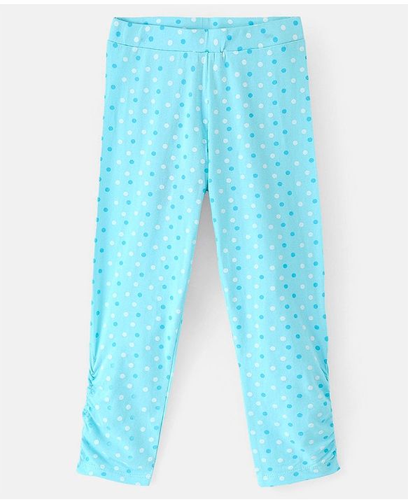 Pine Kids Knit Three Fourth Biowashed Stretchable Leggings Polka Dot & Heart Print Pack of 2- Blue