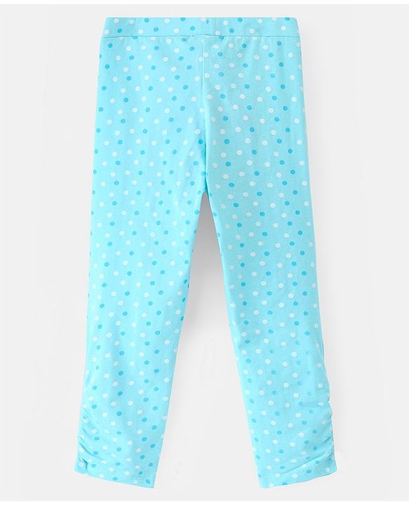 Pine Kids Knit Three Fourth Biowashed Stretchable Leggings Polka Dot & Heart Print Pack of 2- Blue